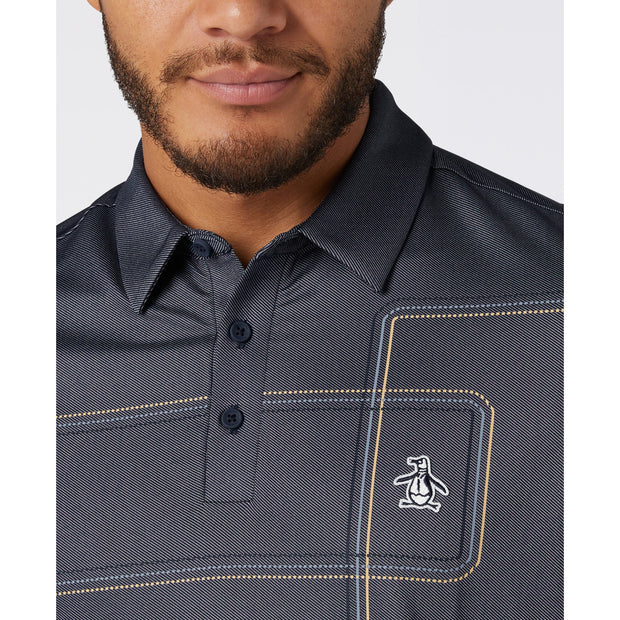 Snow Tracks Print Golf Polo Shirt (Black Iris) Detail