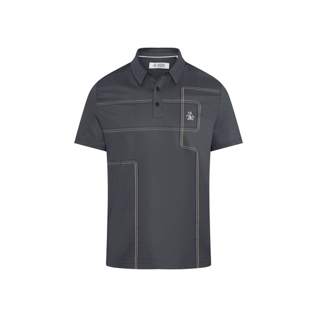 Snow Tracks Print Golf Polo Shirt (Black Iris) Flat