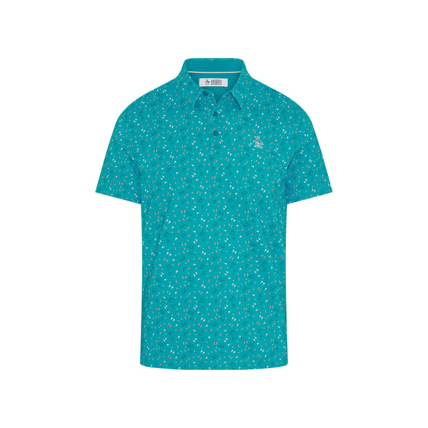 Sake-Tini Print Golf Polo (Caribbean Sea) Flat