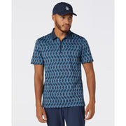 Heritage Jacquard Colour Block Golf Polo Shirt (Black Iris) Front