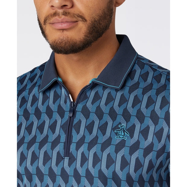 Heritage Jacquard Colour Block Golf Polo Shirt (Black Iris) Detail