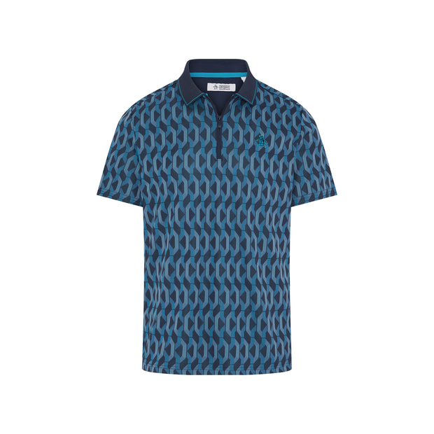 Heritage Jacquard Colour Block Golf Polo Shirt (Black Iris) Flat