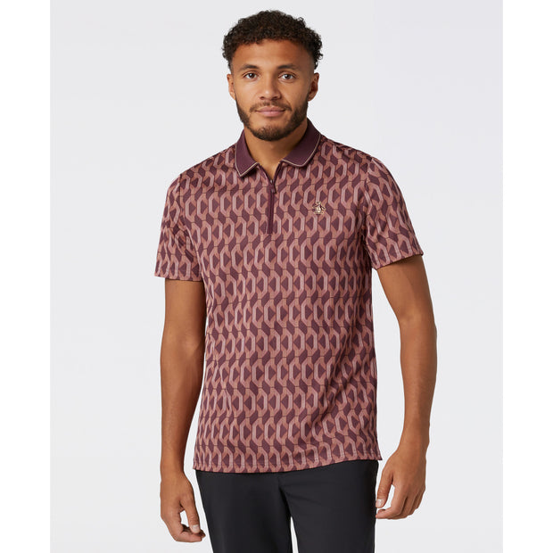 Heritage Jacquard Colour Block Golf Polo Shirt (Mauve Wine) Flat