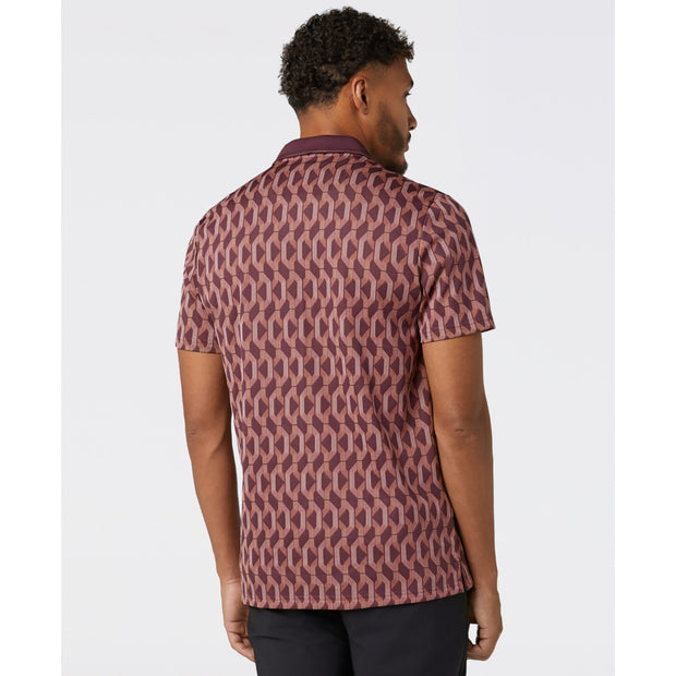 Heritage Jacquard Colour Block Golf Polo Shirt (Mauve Wine) Back