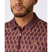 Heritage Jacquard Colour Block Golf Polo Shirt (Mauve Wine) Detail