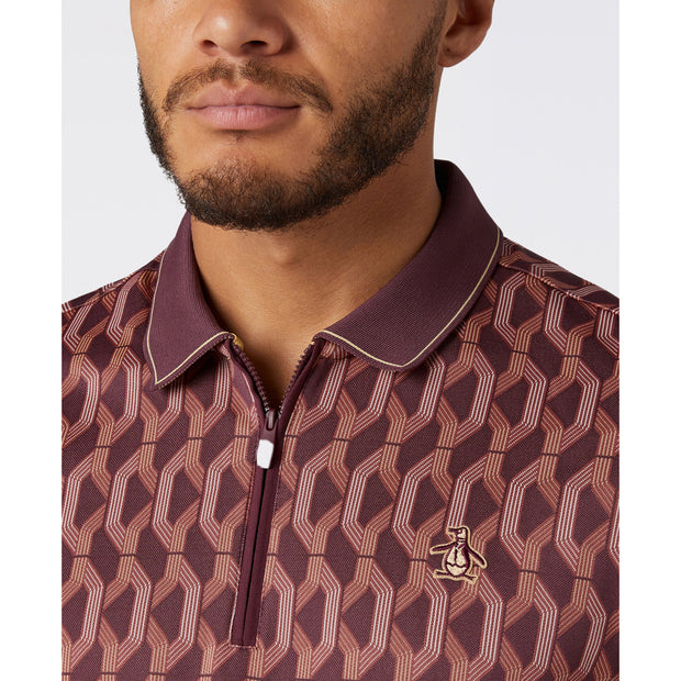 Heritage Jacquard Colour Block Golf Polo Shirt (Mauve Wine) Detail