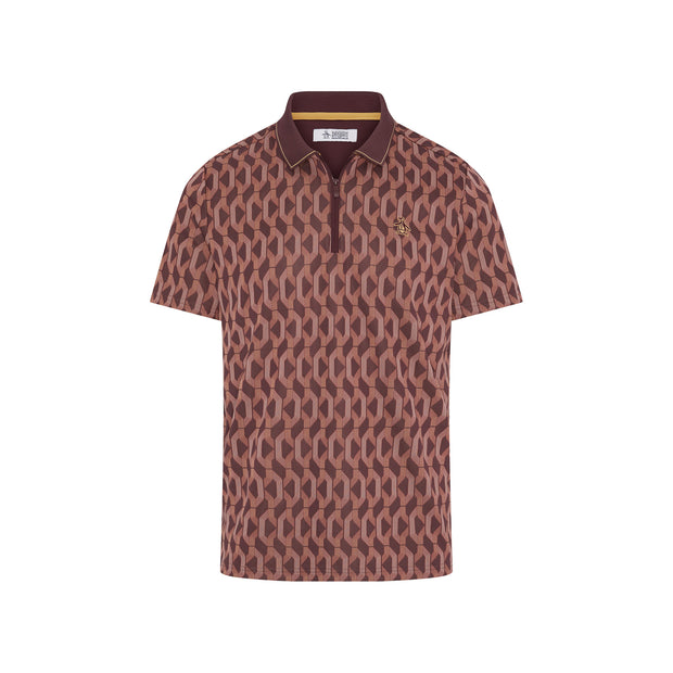 Heritage Jacquard Colour Block Golf Polo Shirt (Mauve Wine) Flat