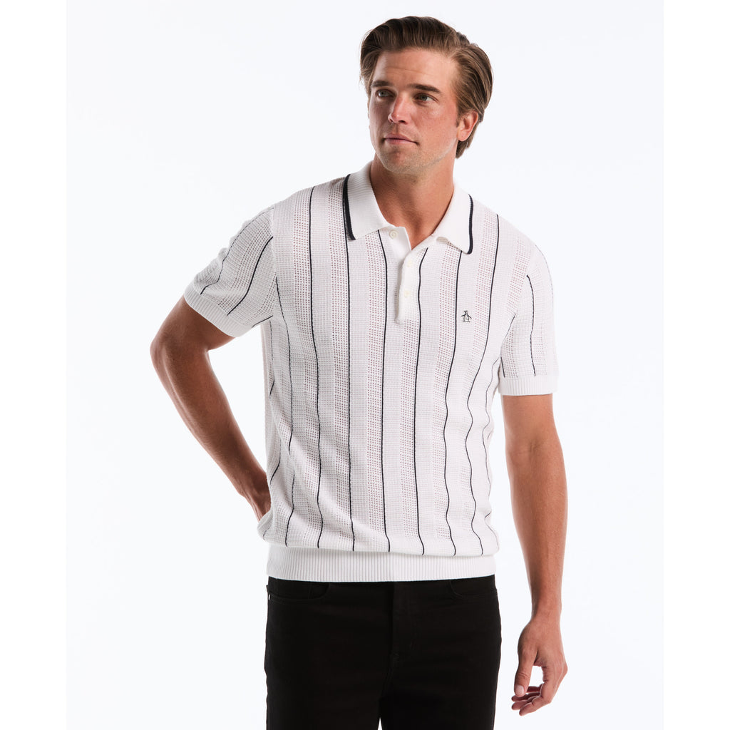 Vertical Mesh Stripe Sweater Polo Bright