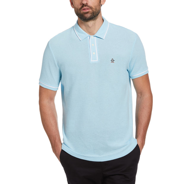 Organic Cotton Bentley Mesh Short Sleeve Polo Shirt In Cool Blue