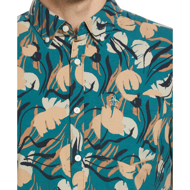 Ecovero Blend Painted Floral Print Shirt In Pacific