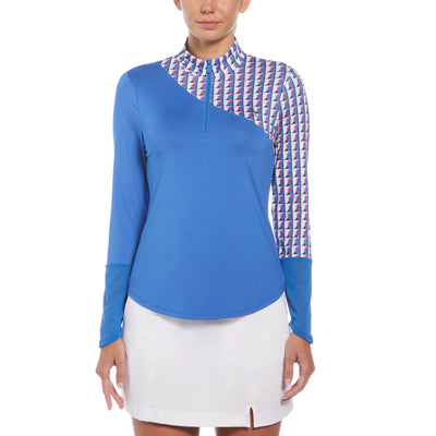 Women's Geo Block Sun Protection Long Sleeve Tennis Shirt In Nebulas Blue