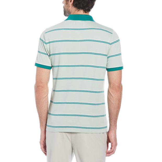 Birdseye Pique Striped Pattern Polo Shirt In Silt Green