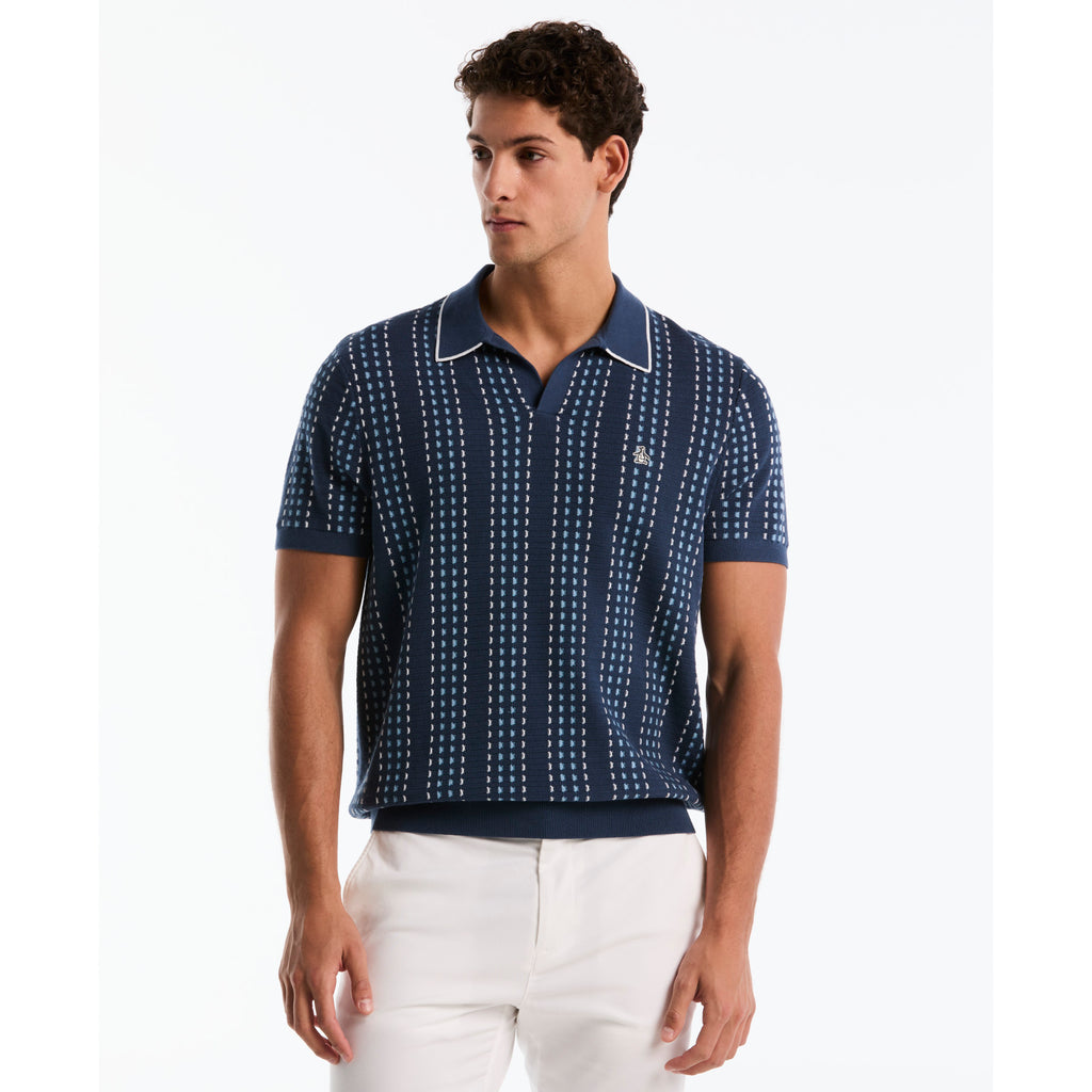 Jacquard Johnny Collar Sweater Polo In Sargasso Sea