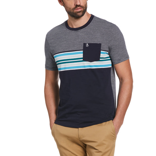Striped Colour Block Pocket T-Shirt In Dark Sapphire | Outlet