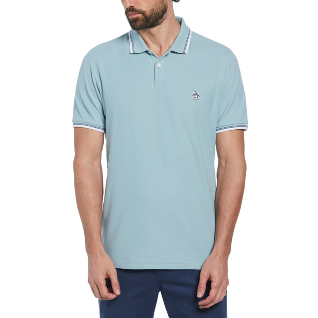 Organic Cotton Pique Short Sleeve Polo Shirt With Tipped Collar In Tourmaline