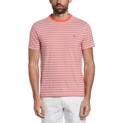 Auto Stripe Cotton Slub Short Sleeve T-Shirt In Hot Coral