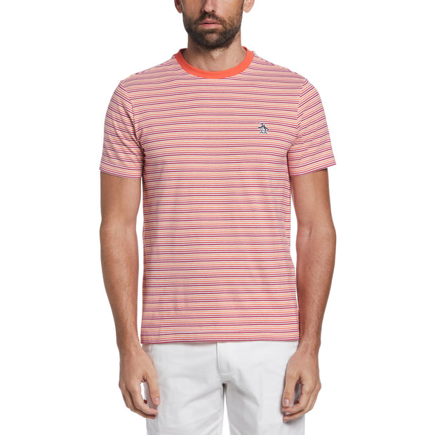 Auto Stripe Cotton Slub Short Sleeve T-Shirt In Hot Coral | Outlet