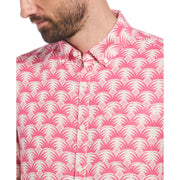 Delave Linen Geometric Palm Print Short Sleeve Button-Down Shirt In Birch