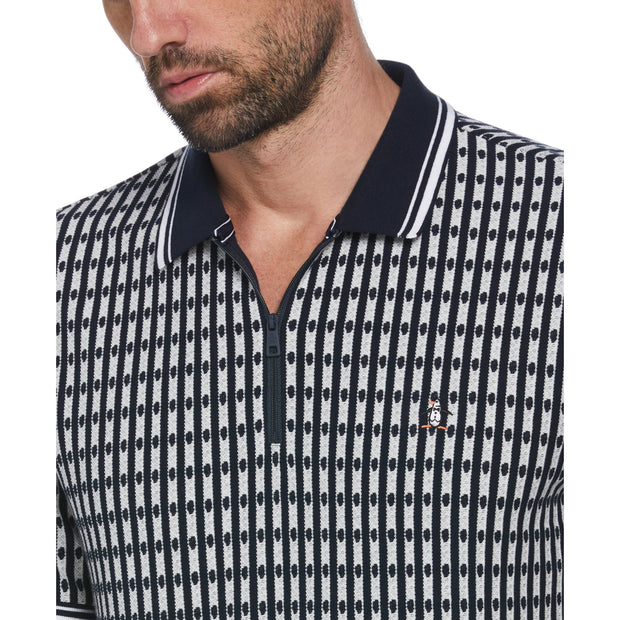 Quarter Zip Allover Print Jacquard Polo Shirt In Dark Sapphire