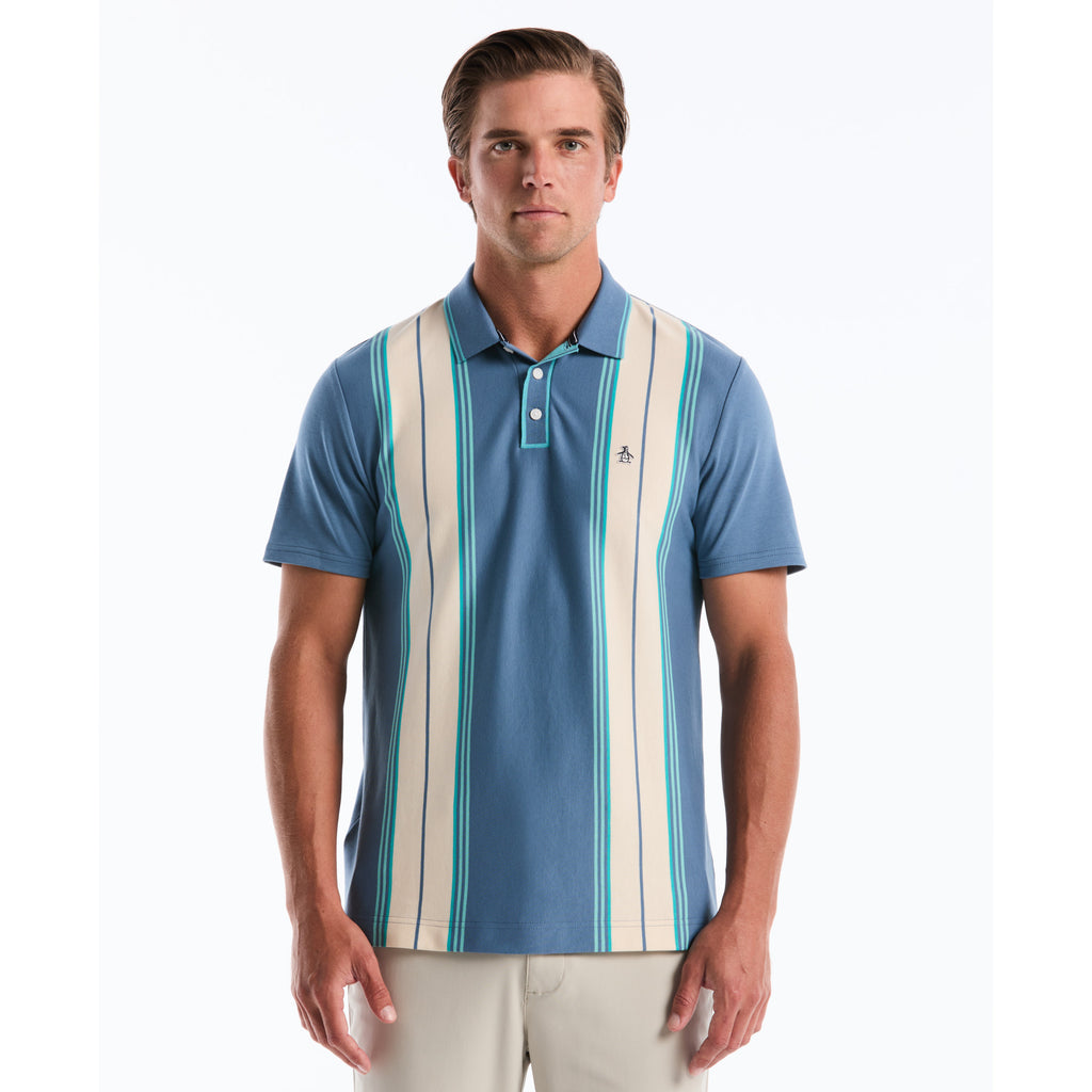 Jacquard Vertical Stripe Polo Shirt In Copen Blue