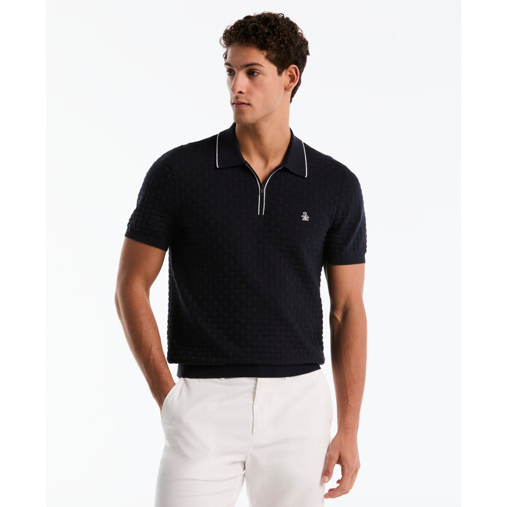 Links Stitch Quarter Zip Sweater Polo Dark Sapphire