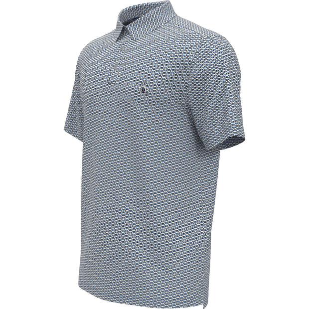 Geometric Print Heritage Golf Polo Shirt In Mediterranean Blue