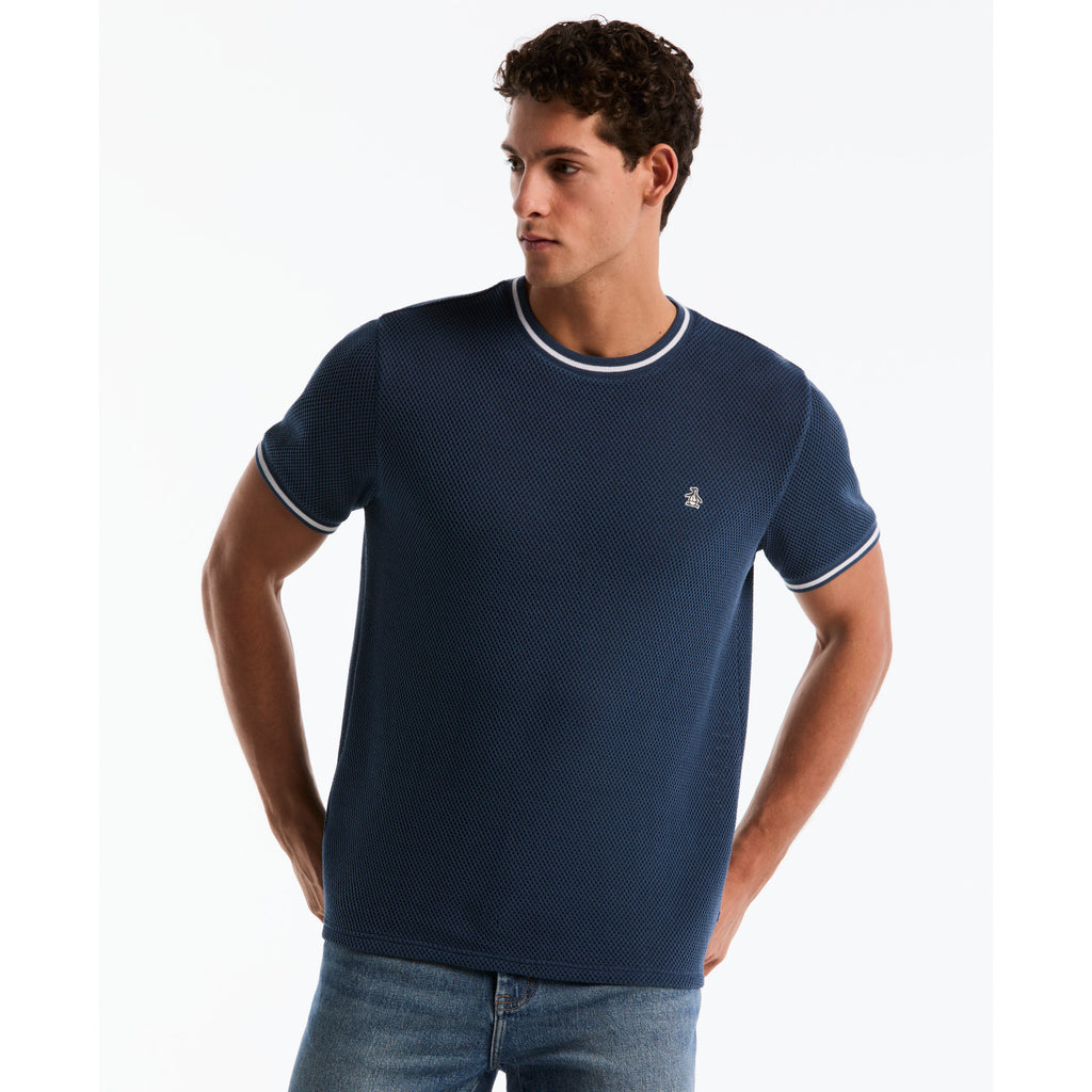 Jacquard Honeycomb Texture T Shirt Sargasso Sea