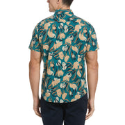 Ecovero Blend Painted Floral Print Shirt In Pacific