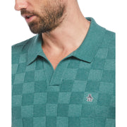 Jacquard Johnny Collar Short Sleeve Polo Shirt Sweater In Sea Pine