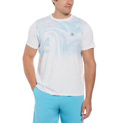 Marble Print Performance Short Sleeve Tennis T-Shirt In Bright White