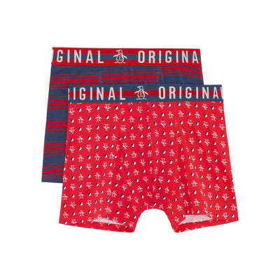 2 Pack Stamp All Over Penguin Pete Print Underwear In Red And Navy