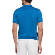 Cashmere Like Cotton Verticle Stripe Sweater Polo Shirt In Vallarta Blue