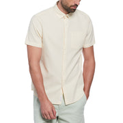 Cotton Dobby Basketweave Textured Short Sleeve Button-Down Shirt In Birch