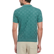 Jacquard Johnny Collar Short Sleeve Polo Shirt Sweater In Sea Pine