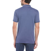 Jacquard Front Basketweave Pattern Short Sleeve Polo Shirt In Blue Indigo