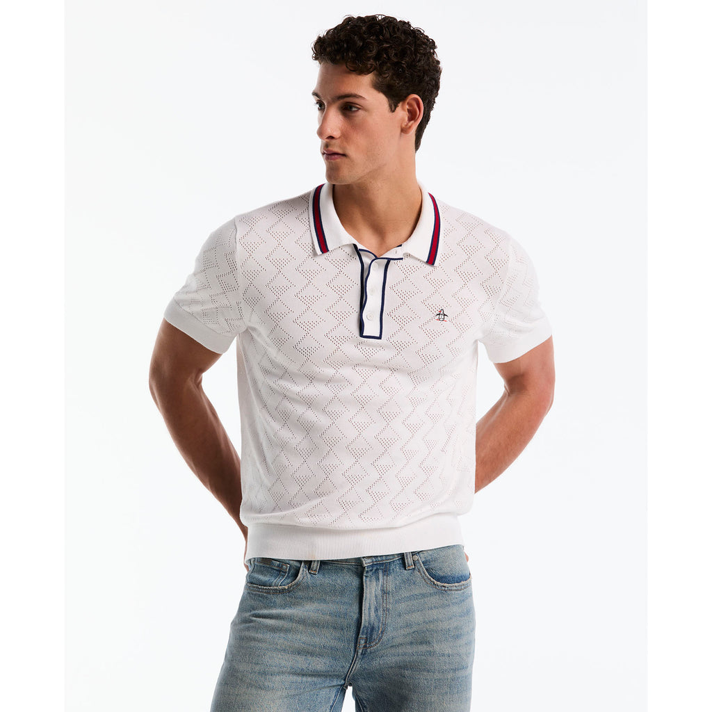 Geometric Eyelet Sweater Polo Bright