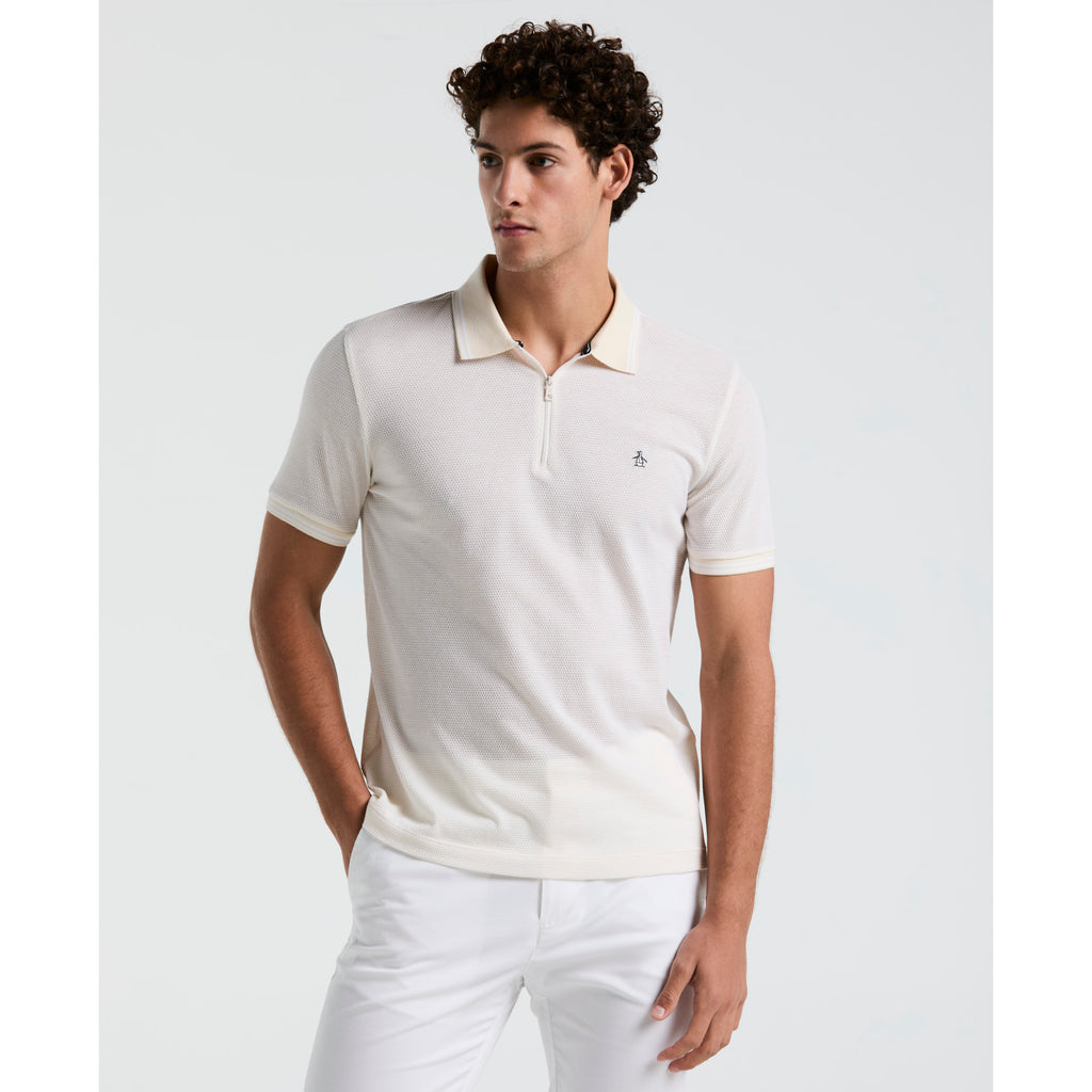 Jacquard Tipped 1 4 Zip Polo Shirt Birch