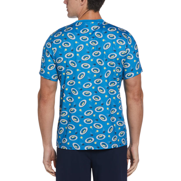 Print Crew Neck Tennis T-Shirt In Mediterranean Blue