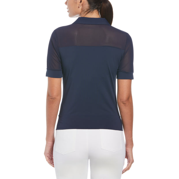 Women's Mesh Blocked Half Sleeve Golf Polo Shirt In Black Iris
