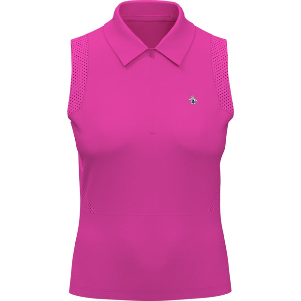 Women's 1/4 Zip Mesh Block Sleeveless Golf Polo Shirt In Cheeky Pink