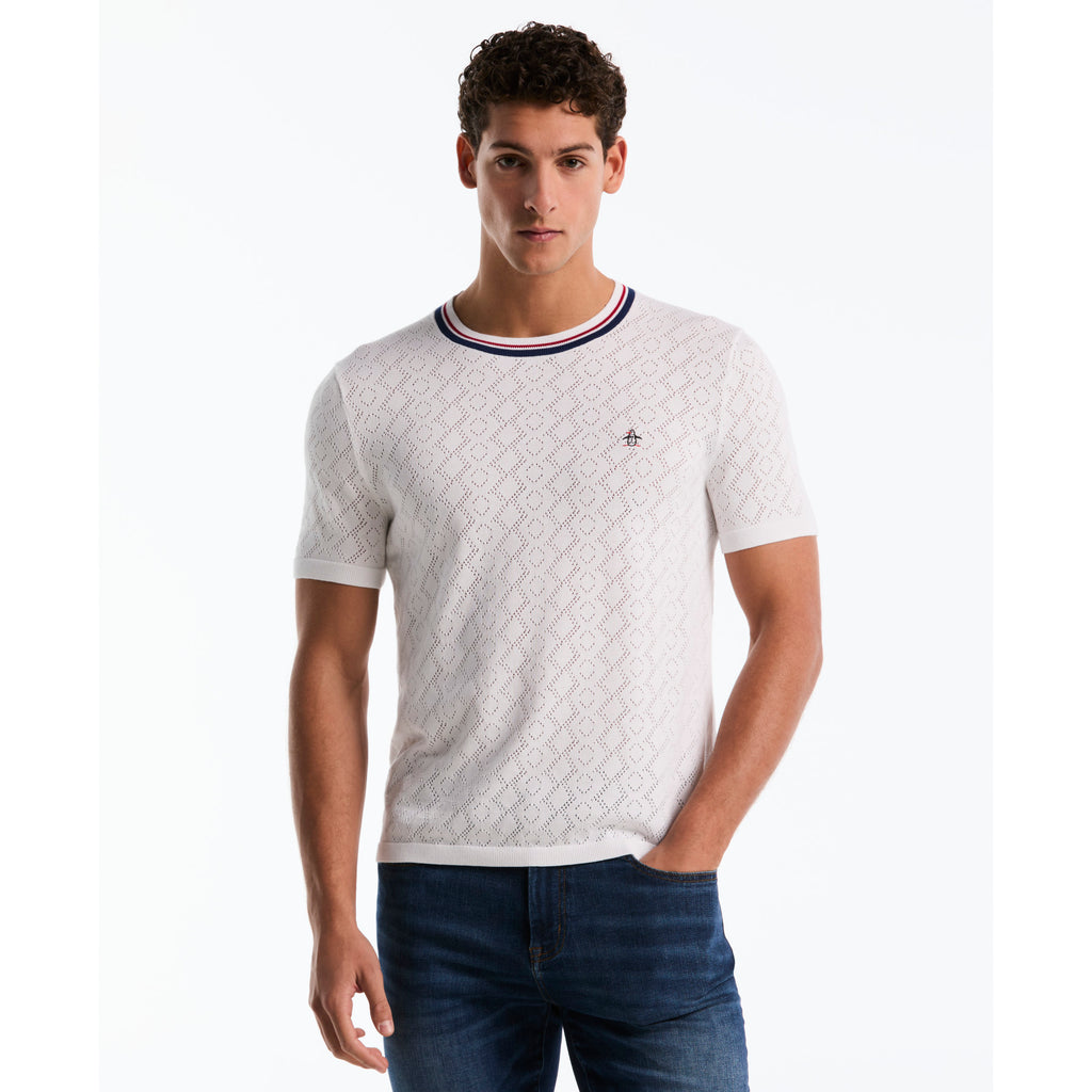 Geometric Eyelet Sweater T Shirt Bright