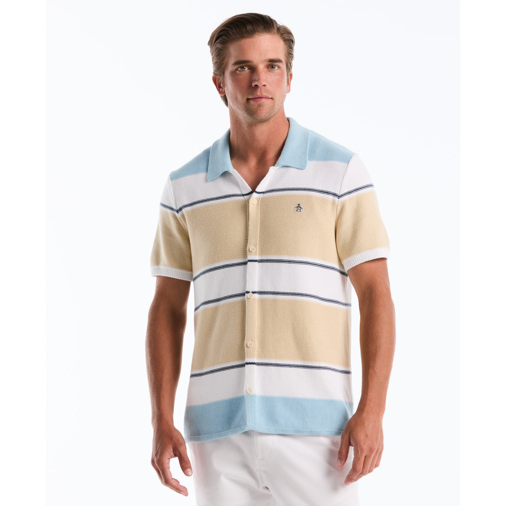 Colourblock Stripe Button Front Sweater Polo Cool