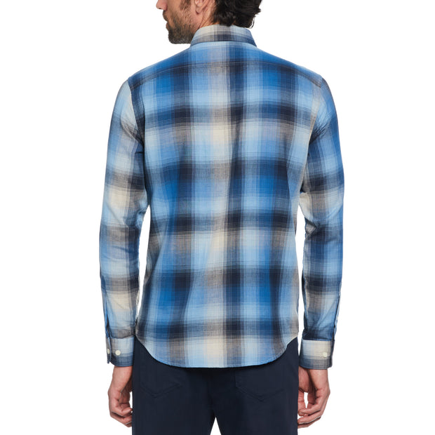 Double Weave Plaid Pattern Shirt In Azure Blue