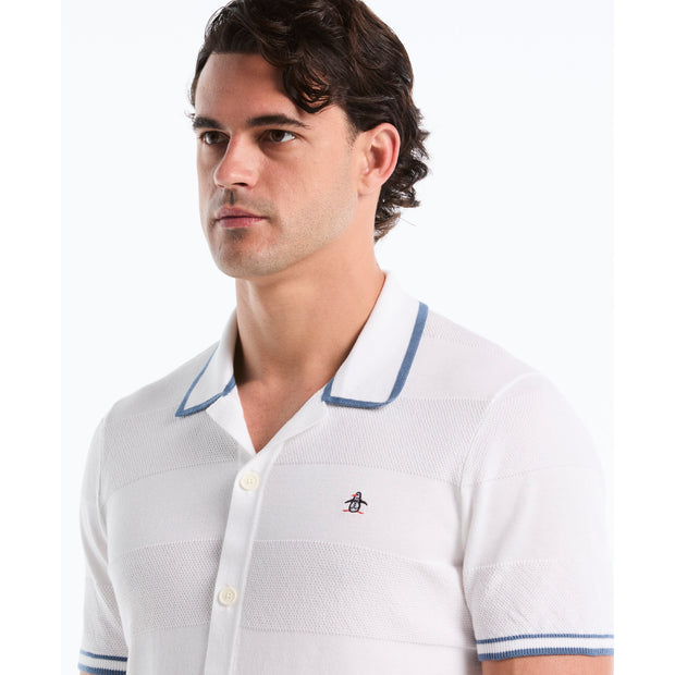 Seed Stitch Button Front Sweater Polo In White | Original Penguin®