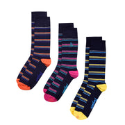 3 Pack Mens Penguin Ankle Socks Stripes Navy Pink Yellow Orange In Multi