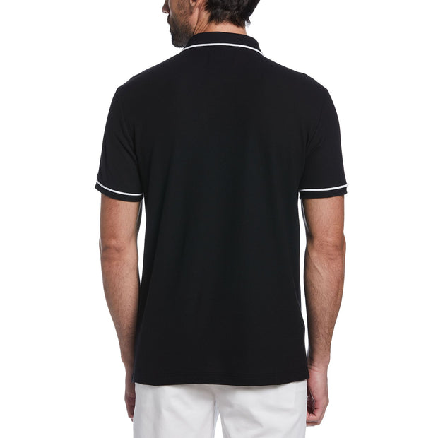 The Earl Organic Cotton Pique Polo Shirt In True Black