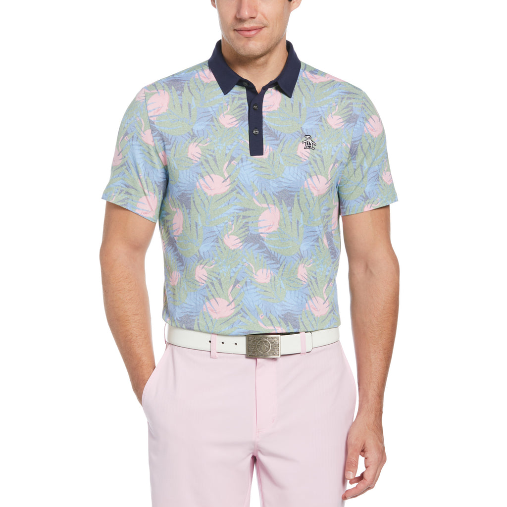 Filtered Flamingo Print Golf Polo Shirt Iris