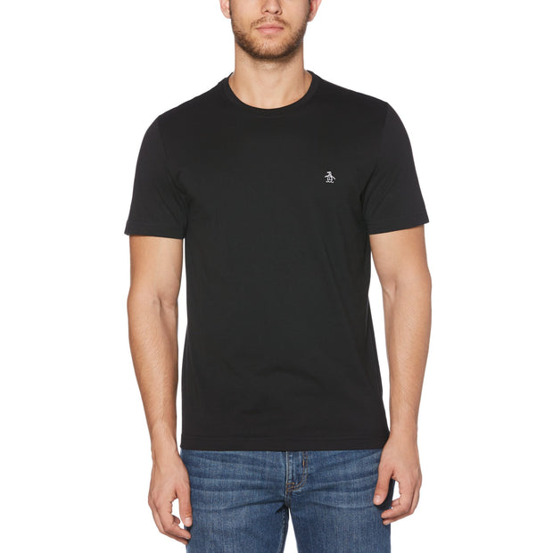 Pin Point Embroidered Logo Organic Cotton T-Shirt In True Black
