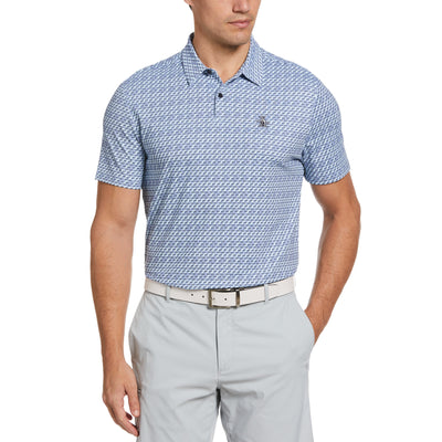 Retro Wave Pattern Print Golf Polo Shirt In Black Iris