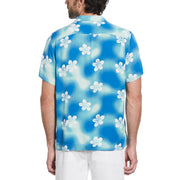 Ecovero Watercolor Floral Print Camp Collar Shirt In Imperial Blue